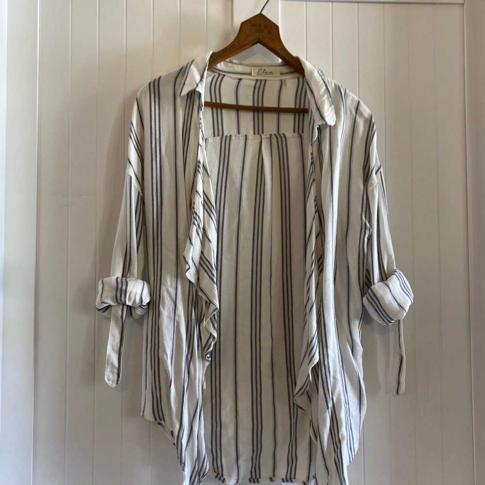 Beachy Casual Nautical Ivory Striped Open-Front Shirt